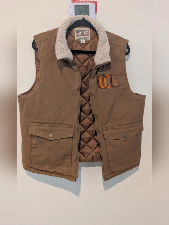 Weatherproof Quilted Vest with Sherpa Collar in Tan and Cream Size L - Picture 1 of 14